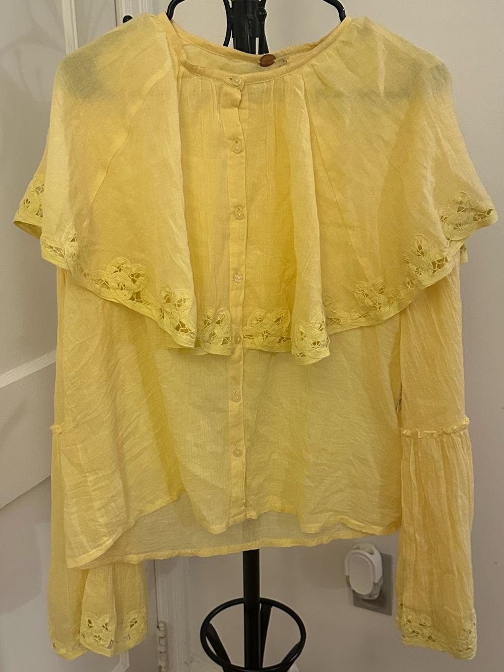 Free People Yellow Ruffled Button-Up Blouse